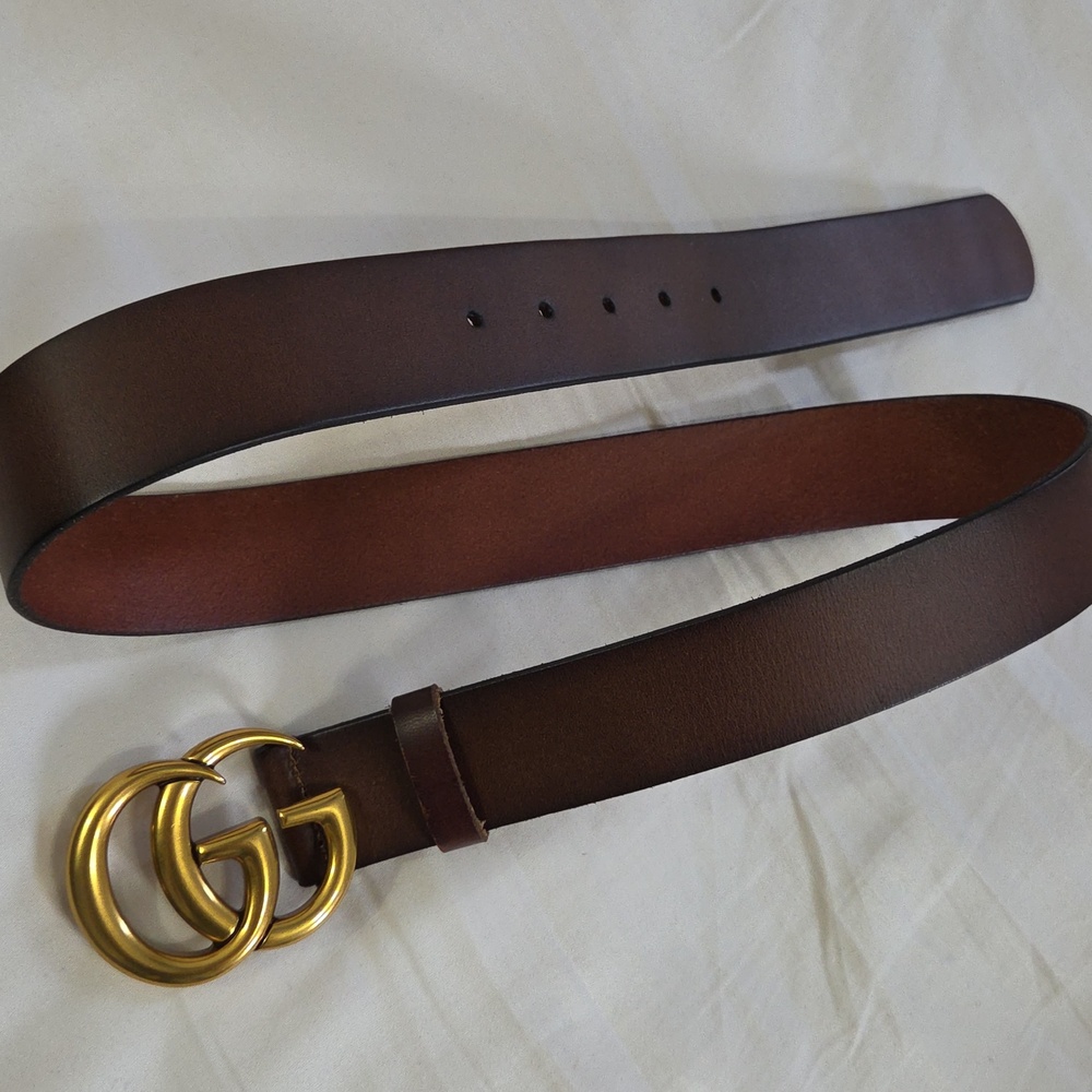 Gucci Brown Leather Belt with Gold Double G Buckle - Picture 6 of 16
